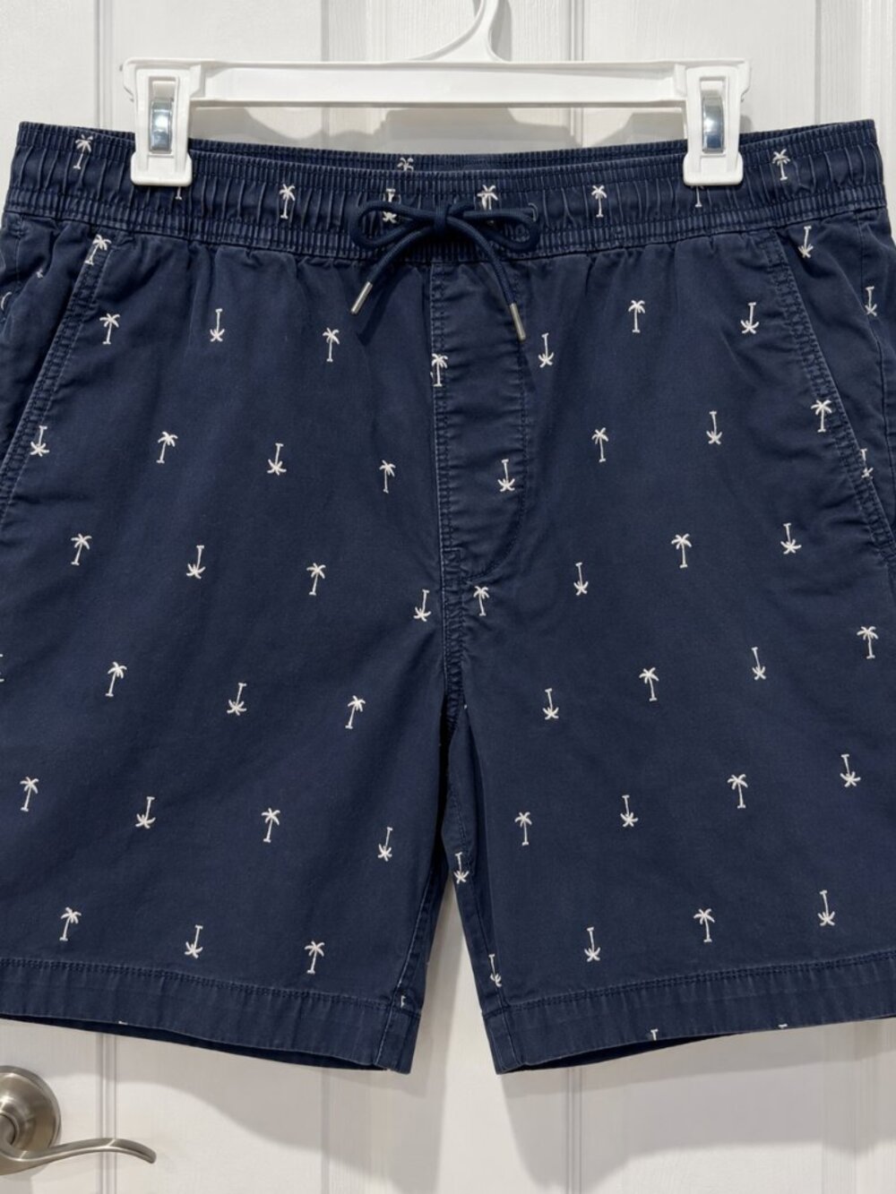 Hollister Mens Medium Navy Palm Tree Print Shorts Drawstring Stretch Cotton